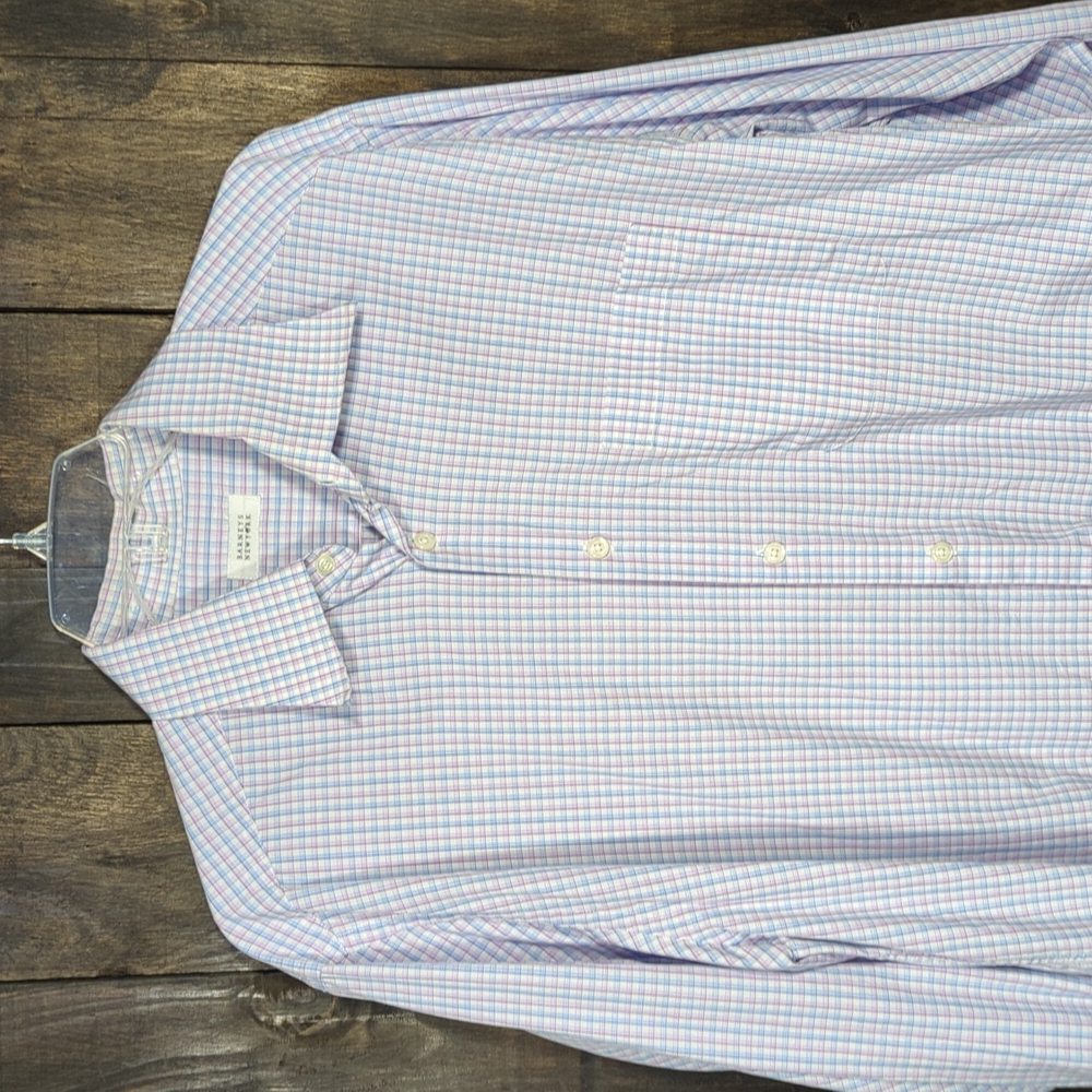 Barney's of New York button down plaid shirt euc, nice L